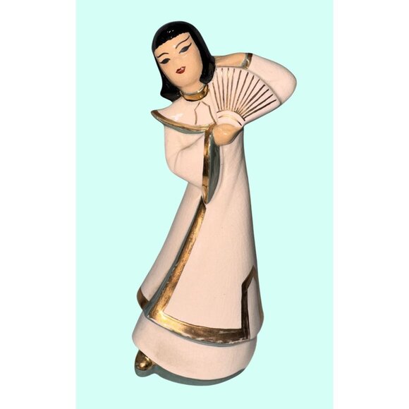 Kliene Company Other - Vintage 1949 Kliene Co Ceramic Figurine asian Woman Holding Fan Gold Accents